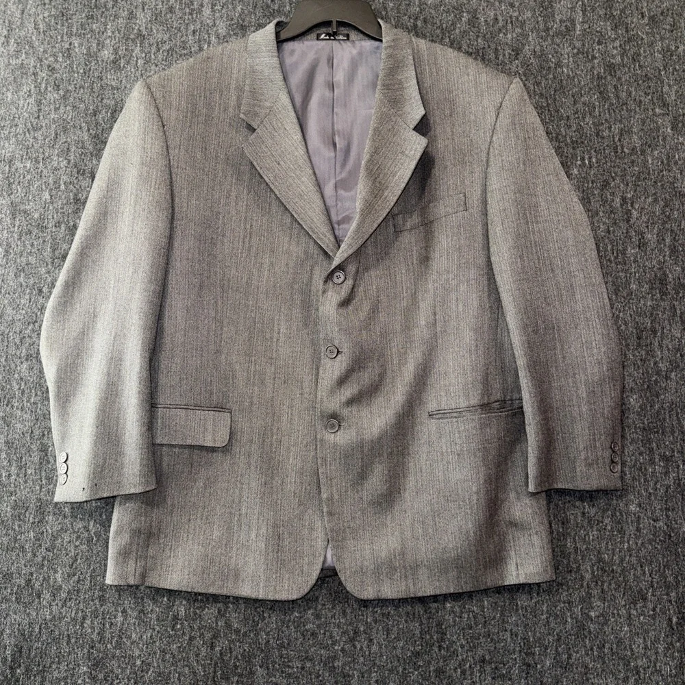 Zagato Blazer Men Super 100's 48R Wool Gray Pockets Suit Jacket Padded Shoulder